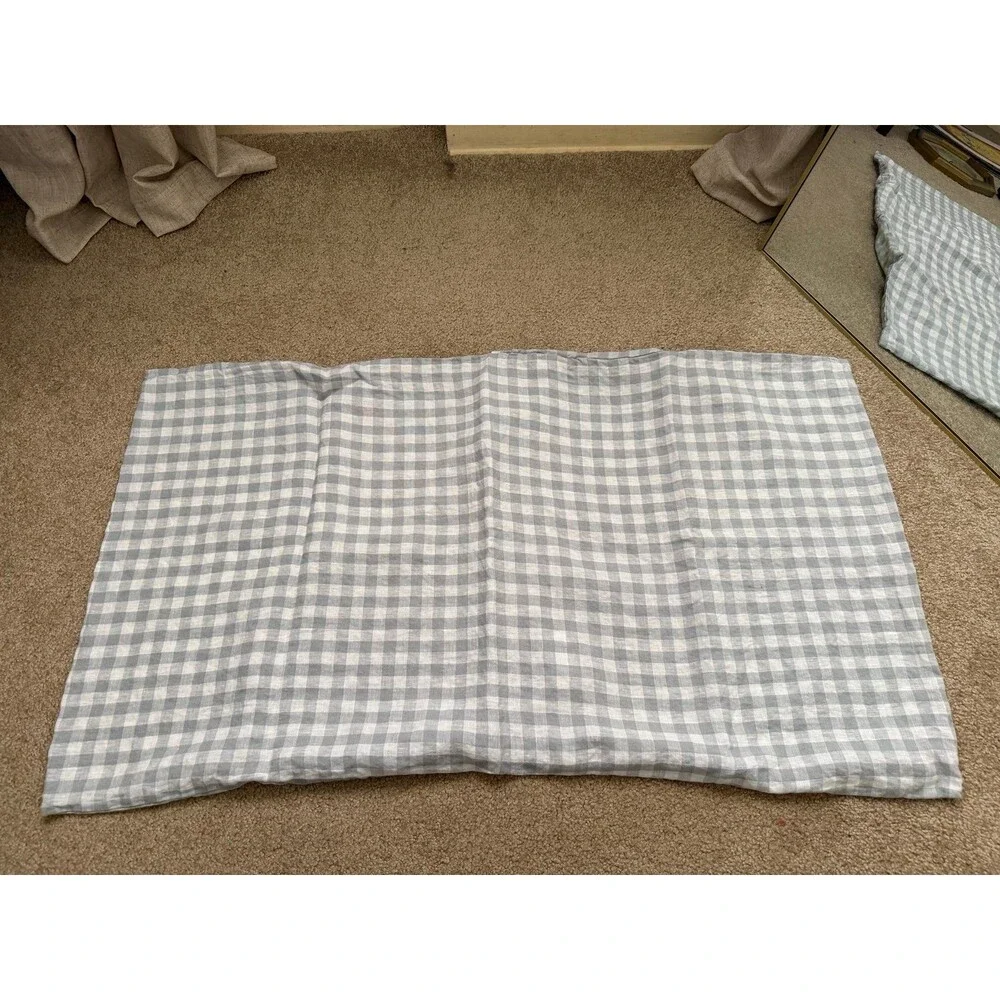 Quince Classic Organic Percale Gingham Sham Set of 2 Blue Fog Pillow Case Linen